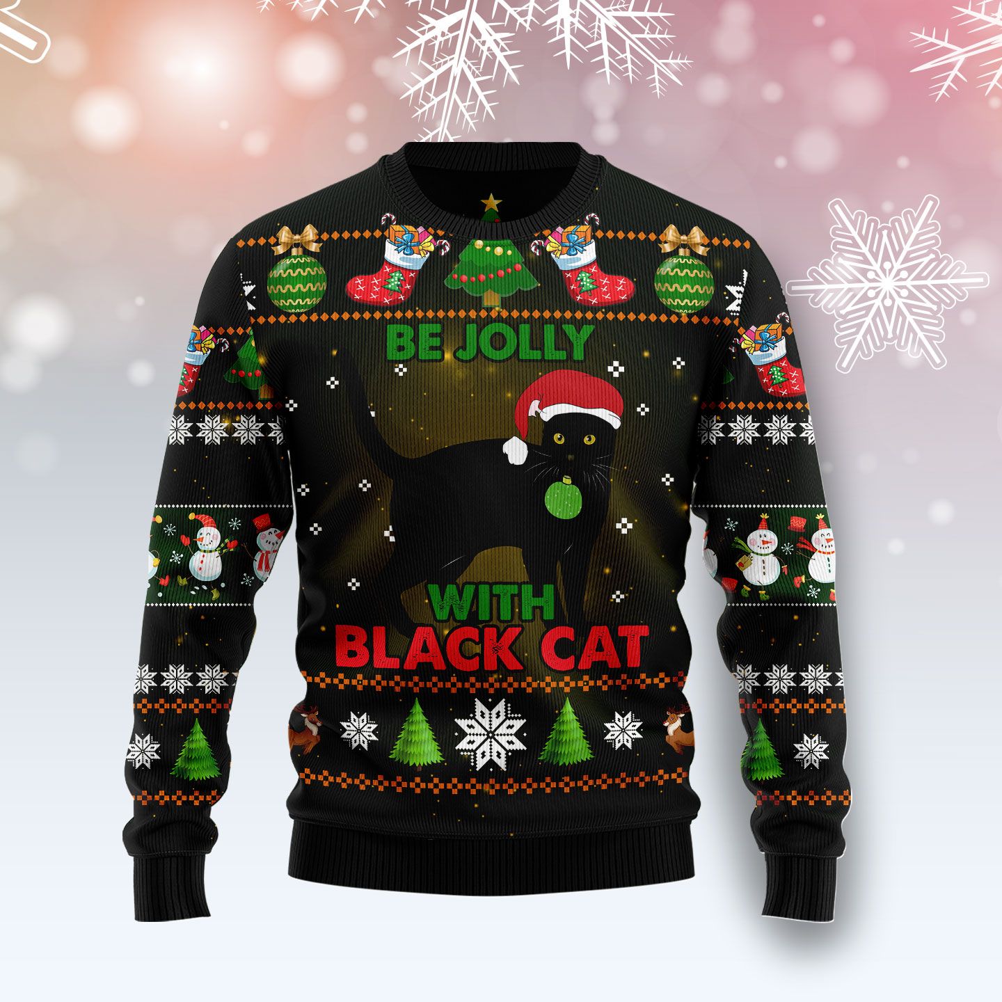 Black Cat Be Jolly Ugly Christmas Sweater | For Men & Women | Adult | Us5122