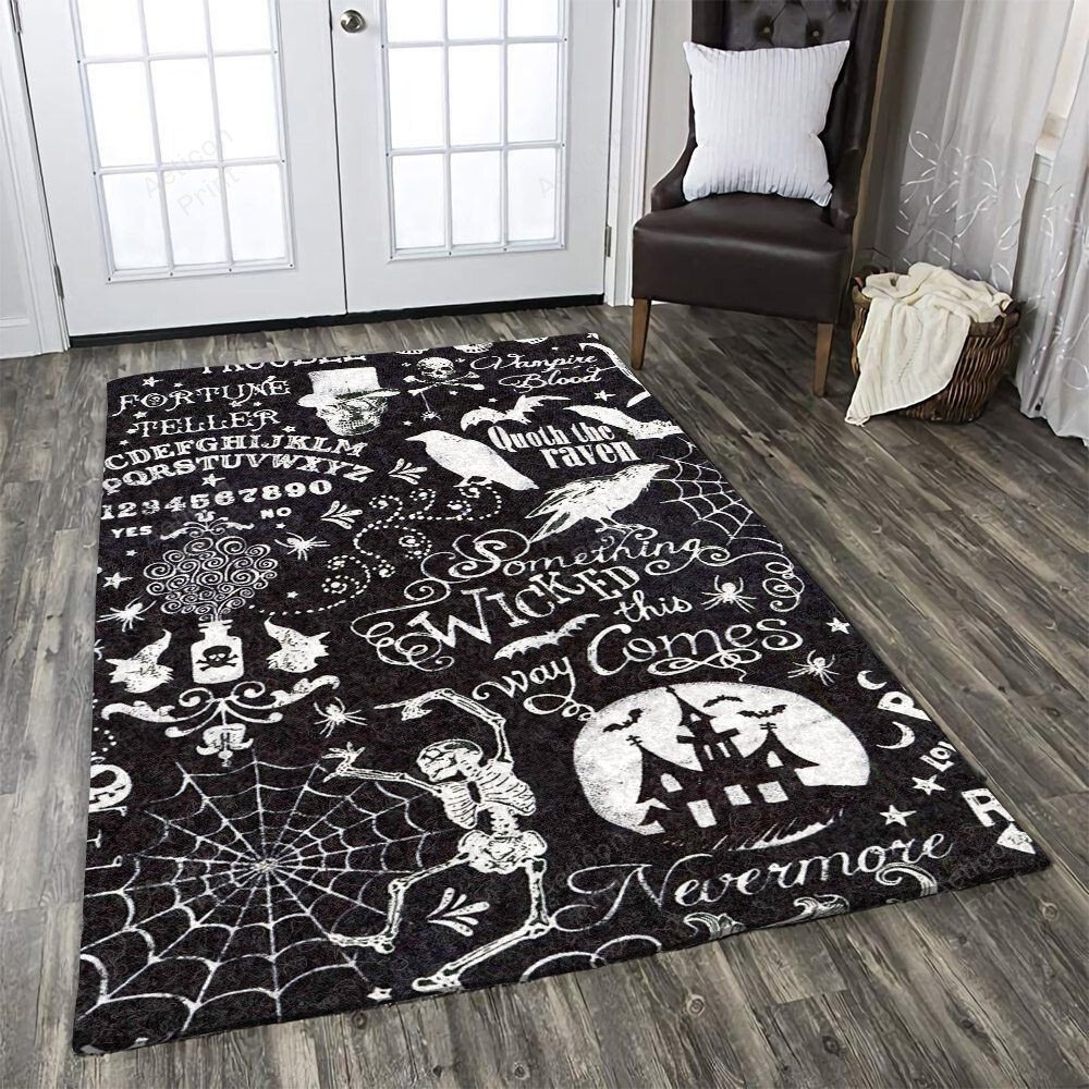 Halloween Something Wicked This Way Comes Nevermore Sekeleton Area Rug Carpet Vintage Home Decor Gift Idea Carpet