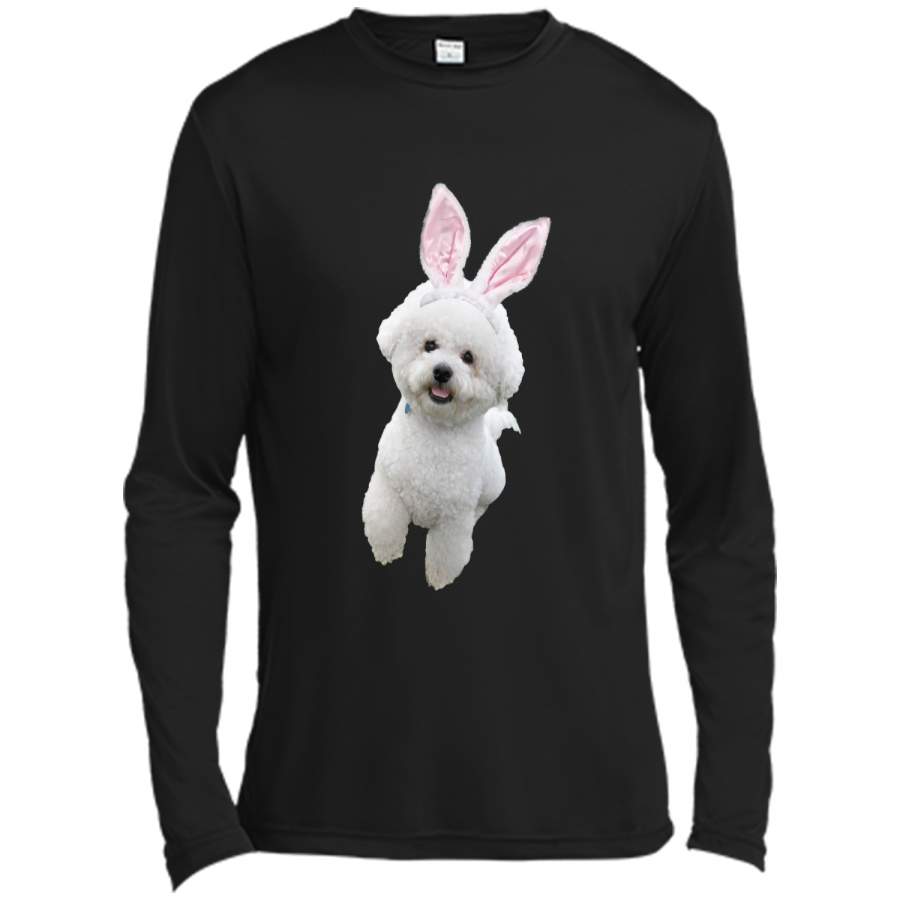 Bichon Frise Wearing Easter Bunny Ears Dog T-Shirt Long Sleeve Moisture Absorbing Shirt