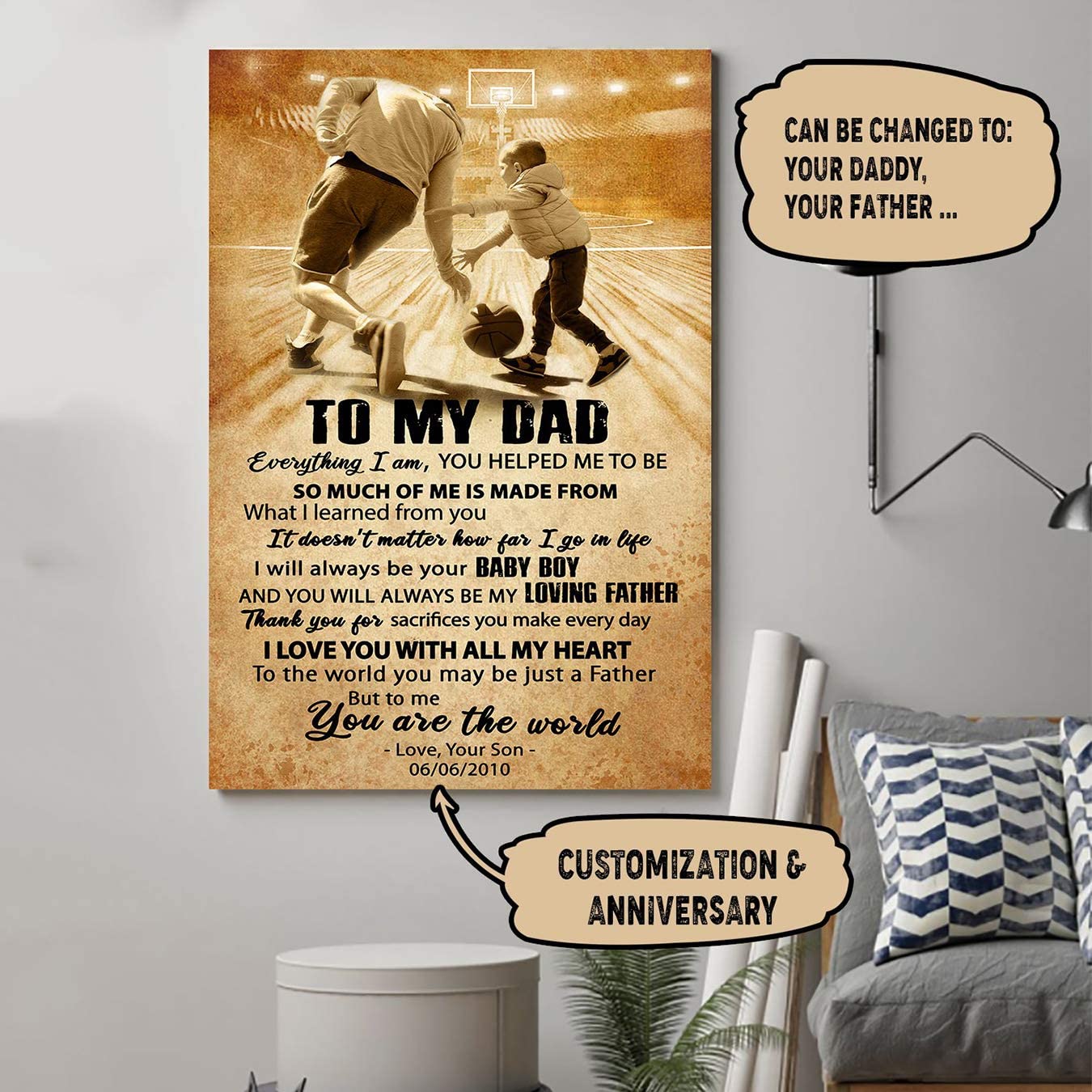 Poster for Room Aesthetic -Command Strips Wall Decor – Ly88 Customizable Basketball Poster – Son to Dad – Everything I Am