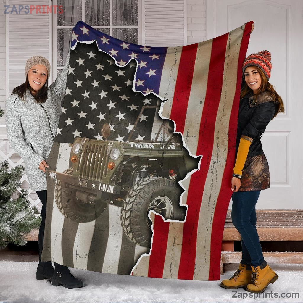 Jeep American Flag Fleece Blanket Camo – Gift For Jeep Lover – Cool Gift Ideas