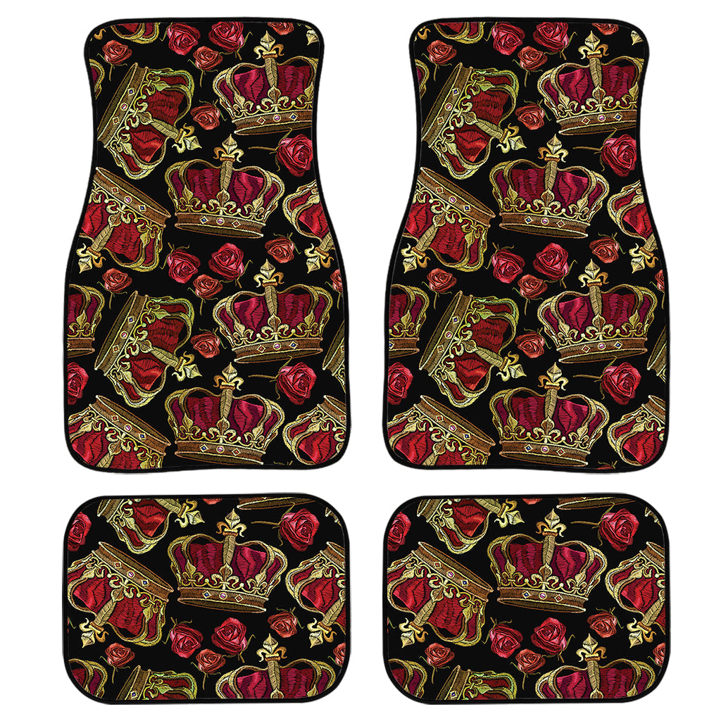 Embroidery Crown Pattern Print Front And Back Car Floor Mats, Front Car Mat