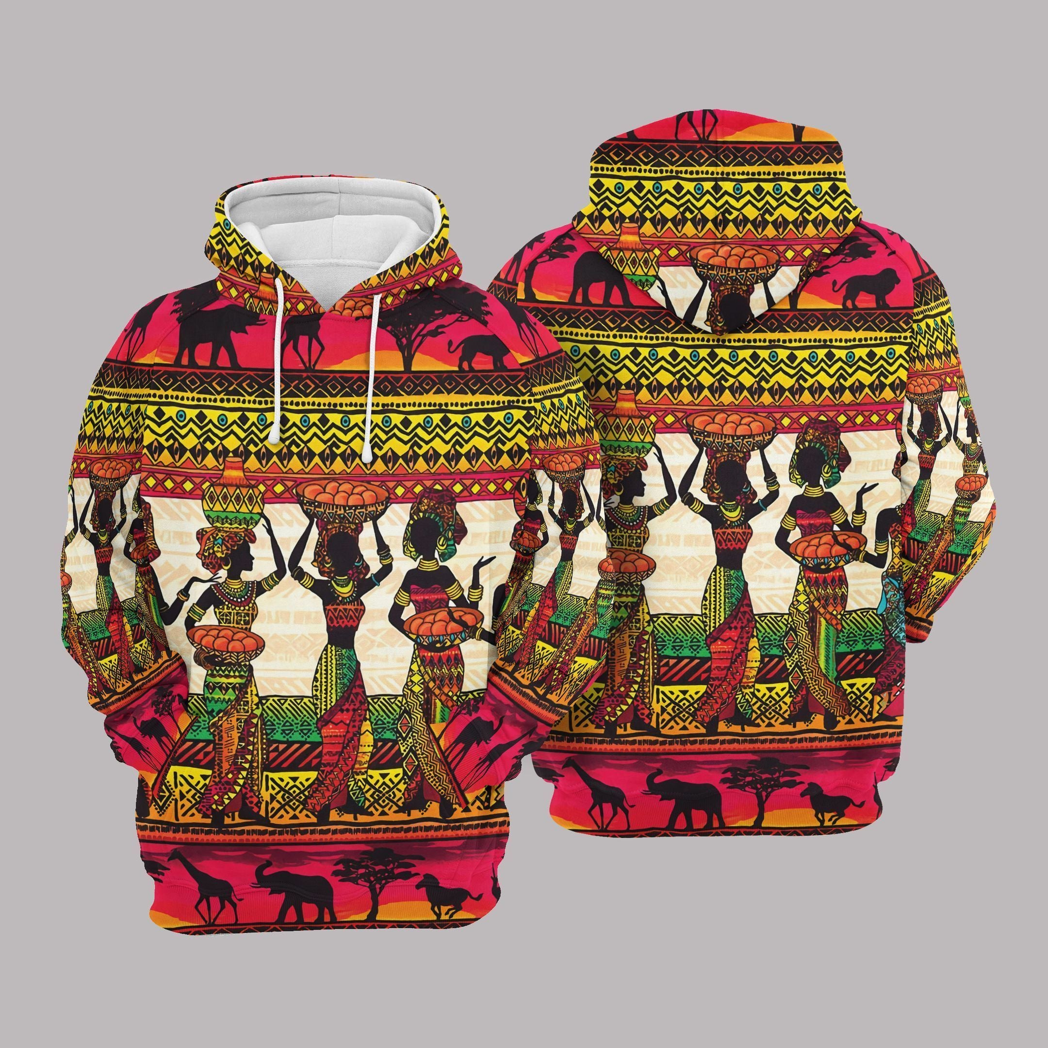 African Womens And Animals Pullover Unisex Hoodie Bt01