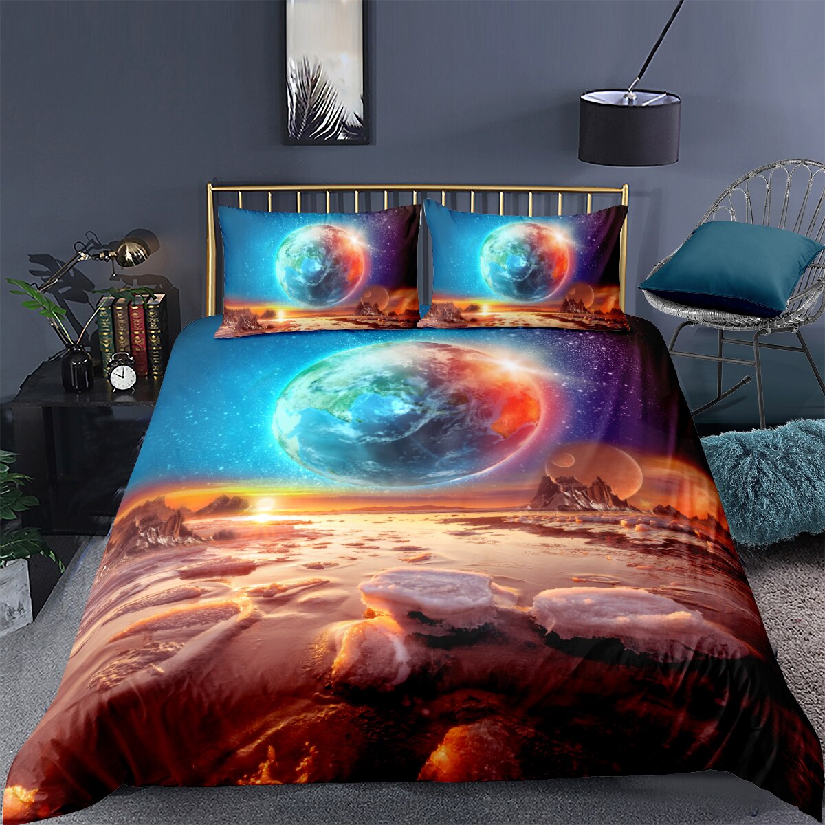 Yi Chu Xin 3D Space Planet Bedding Set Cover Galaxy Nebulas Universe Outer Space Queen Size Sets Duvet Covers