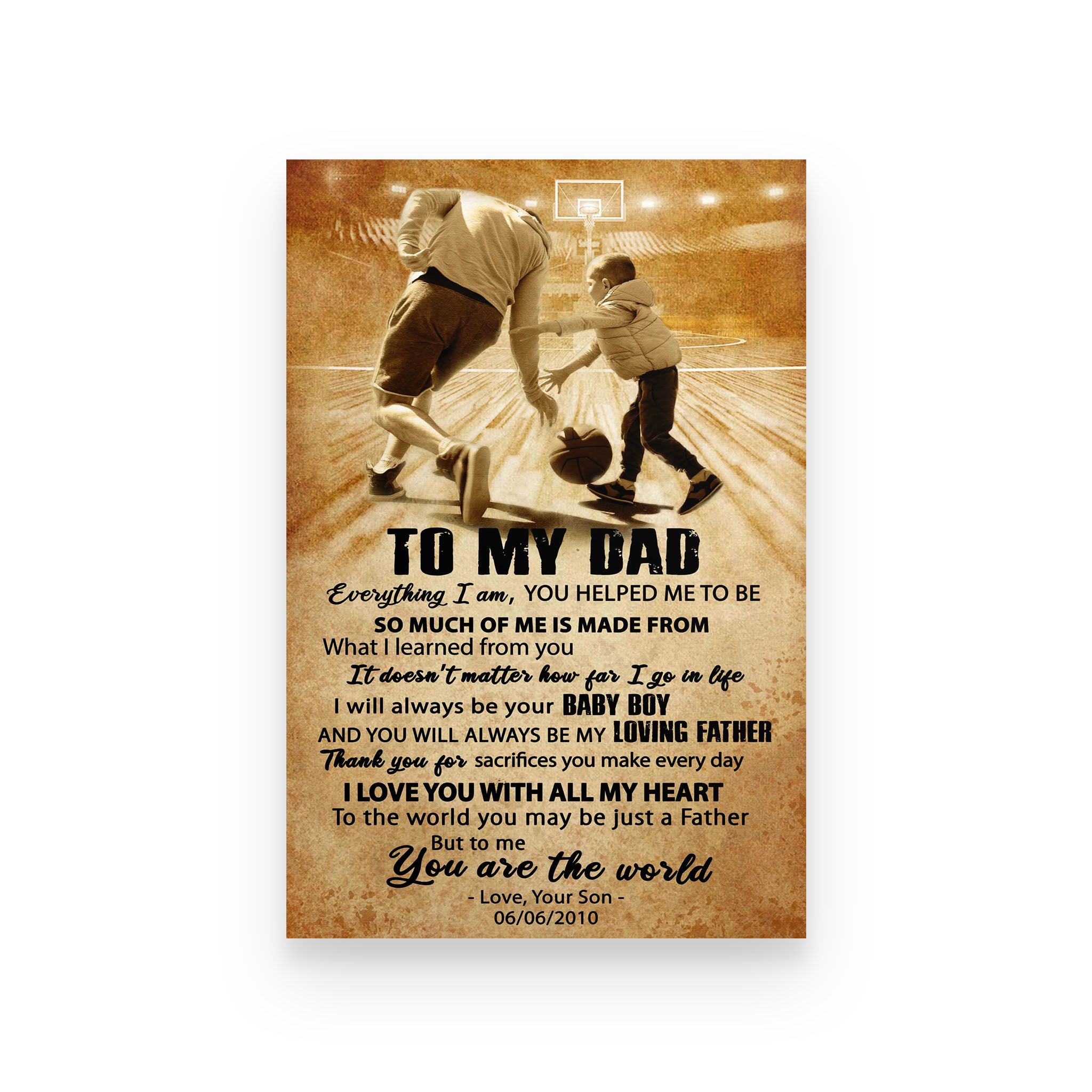 basketball poster son to dad i love you with all my heart