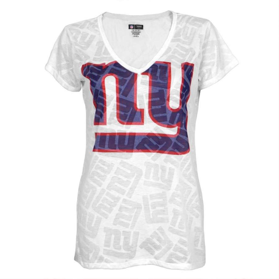 New York Giants – Large Logo Juniors Burnout V-Neck T-Shirt