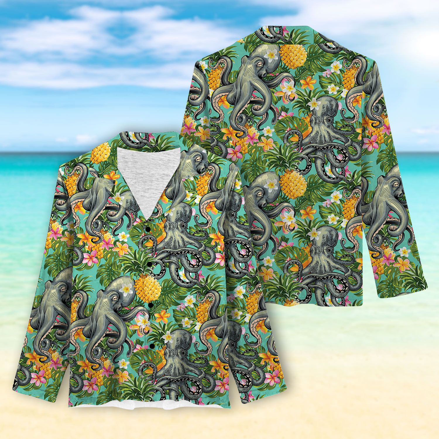 Women’S Long Sleeve Pajama – Pineapple Octopus D190218