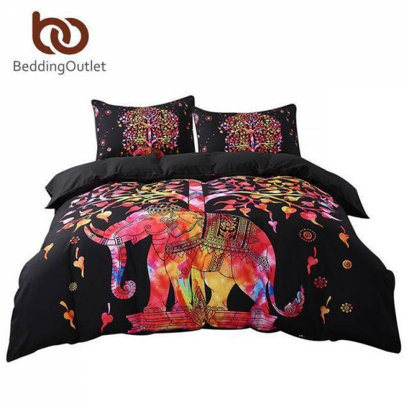 5pcs Bed In A Bag Colored Elephant Tree Pattern Bohemia Bedspread Black Bed Cover USAize 3D Customize Bedding Set Duvet Cover Set Bedroom Set Bedlinen