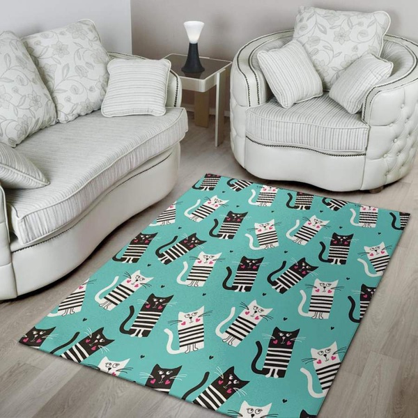 Love Turquoise Cat Print Area Rug