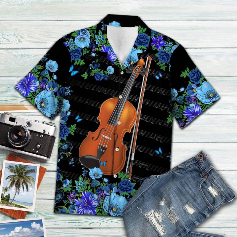 Blue Flower Violin Hawaii Shirt Ha6161