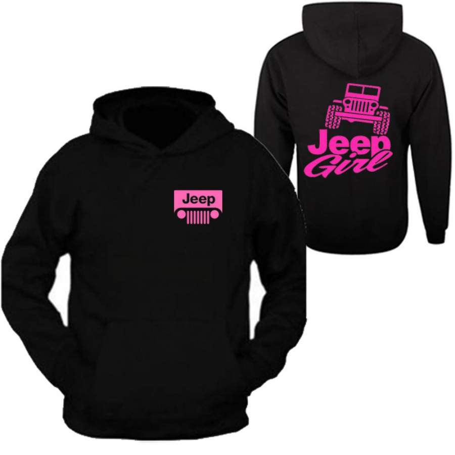 Pink Jeep Girl Hooded Black Sweatshirt Off Road Lt11