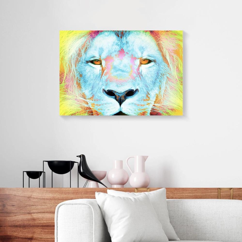 Canvas Prints Colorful Lion Face Full Printing Animal Wall Art Canvas Wall Art For Living Room