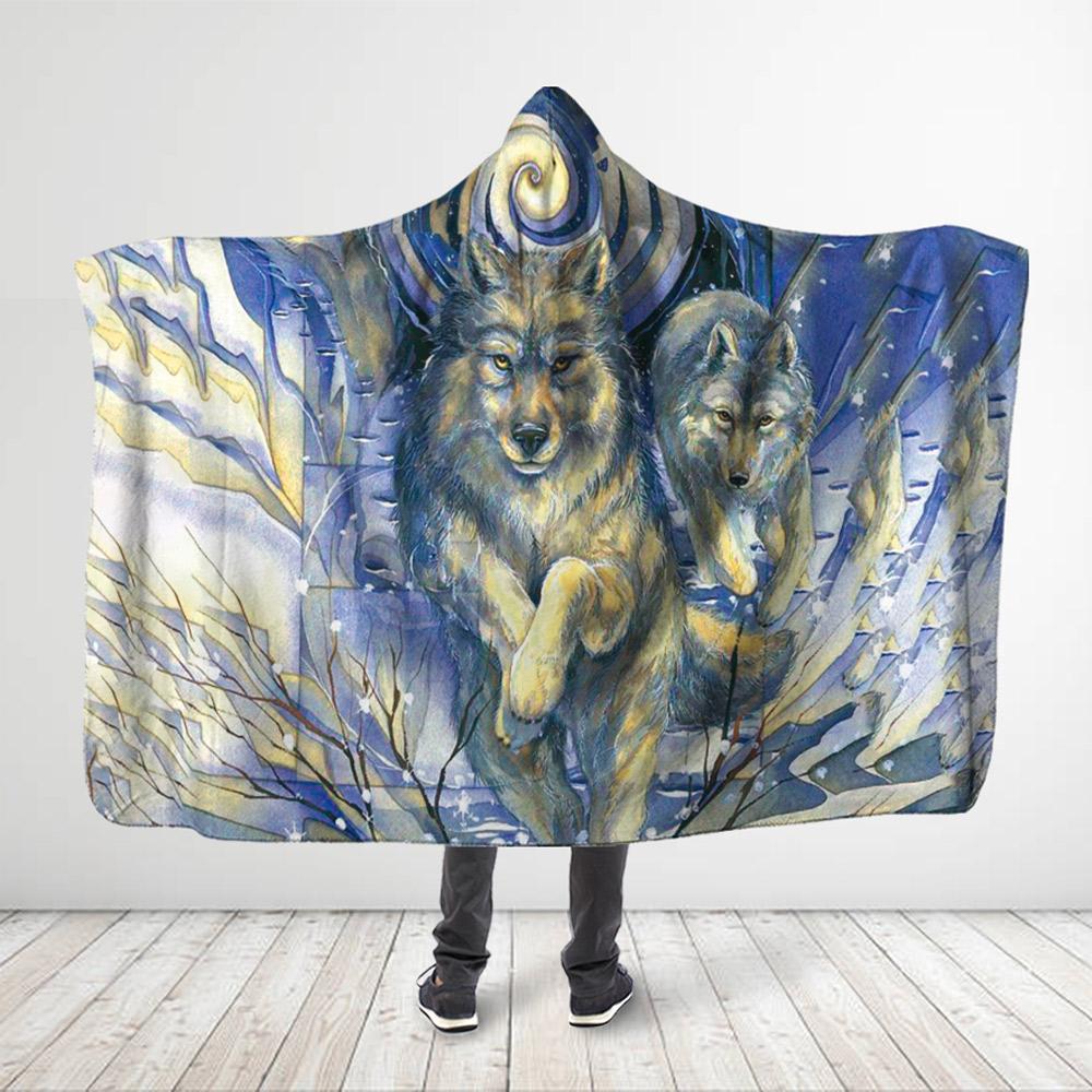 ViticStore™ 3D All Over Printed Picturesque Wolves Running In Snow Night – Hooded Blanket