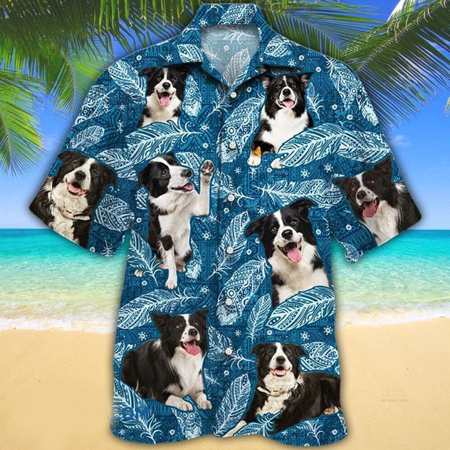 Border Collie Dog Lovers Blue Feather Hawaiian Shirt Ha24208