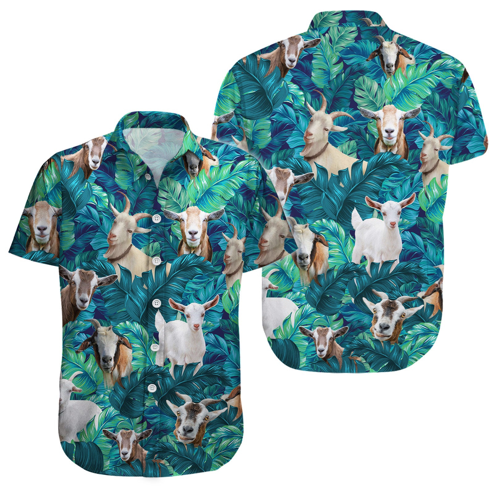 Goat Tropical Button Shirt, Farm Goat Button Shirt, Goat Hawaiian Shirt, Funny Goat Hawaiian Shirt, Farm Animal Hawaiian Shirt, Summer Farm Shirt