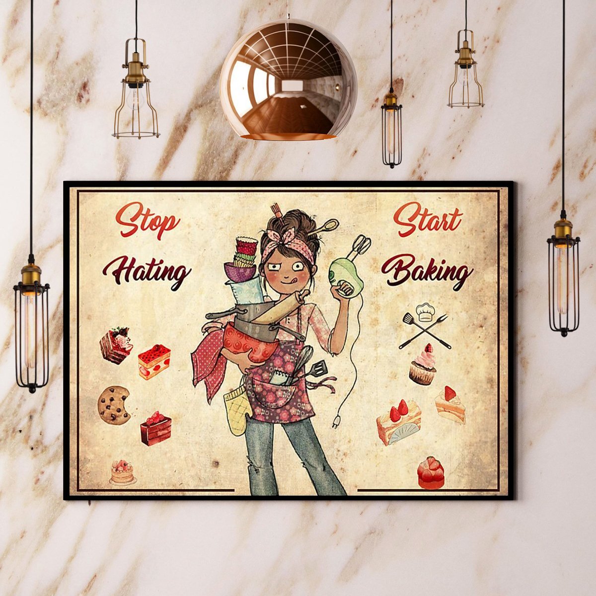 Baking Stop Hating Start Baking Vintage Poster No Frame