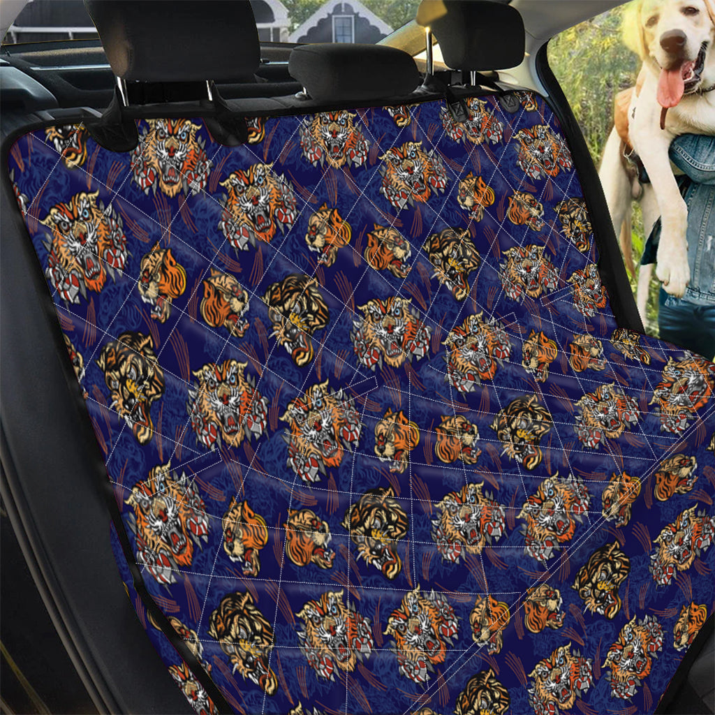 Blue Tiger Tattoo Pattern Print Pet Car Back Seat Cover