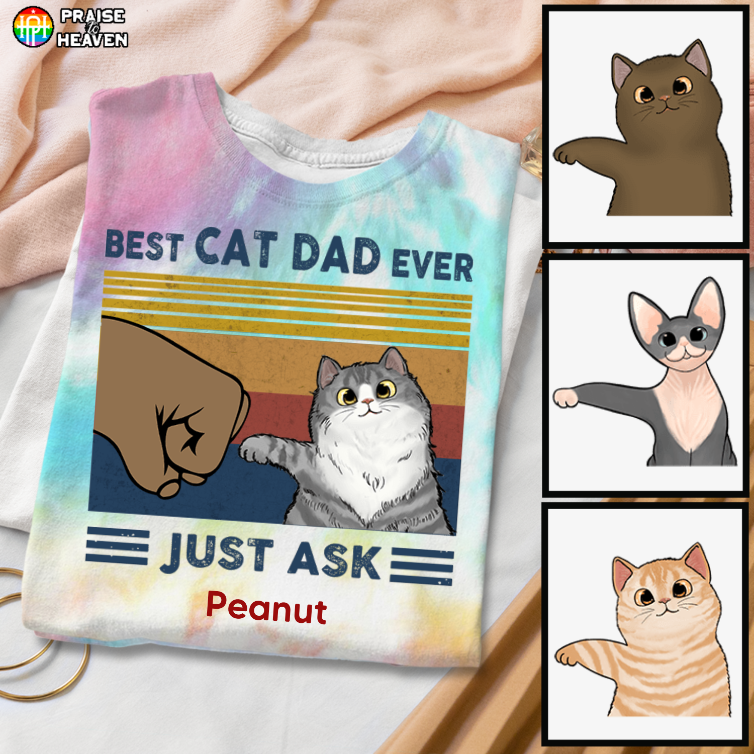 Best Cat Dad Fluffy Cat Personalized Tie Dye Shirt Sweatshirt Hoodie Ap435