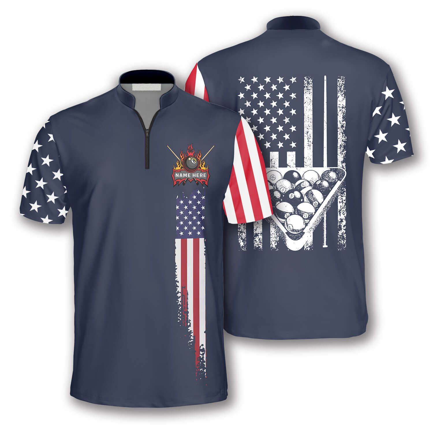 American Flag Navy Custom Billiard Jerseys For Men, Best Gift For Billiard Lover, Flag Usa Billiard Shirt