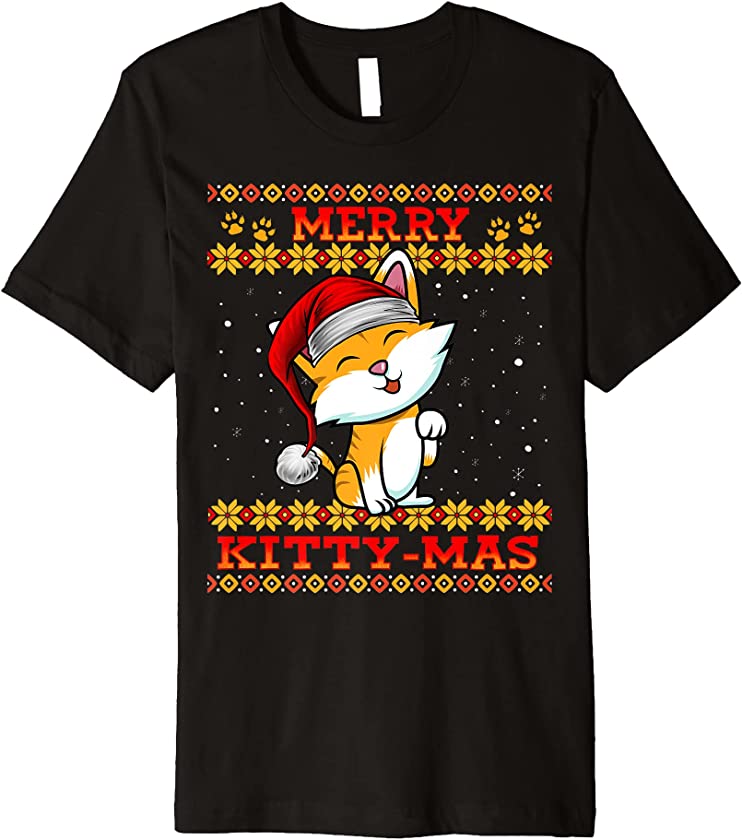 Mens Merry Kitty-Mas Cute Kitten Cat Lady Christmas Holiday Xmas Premium T-Shirt