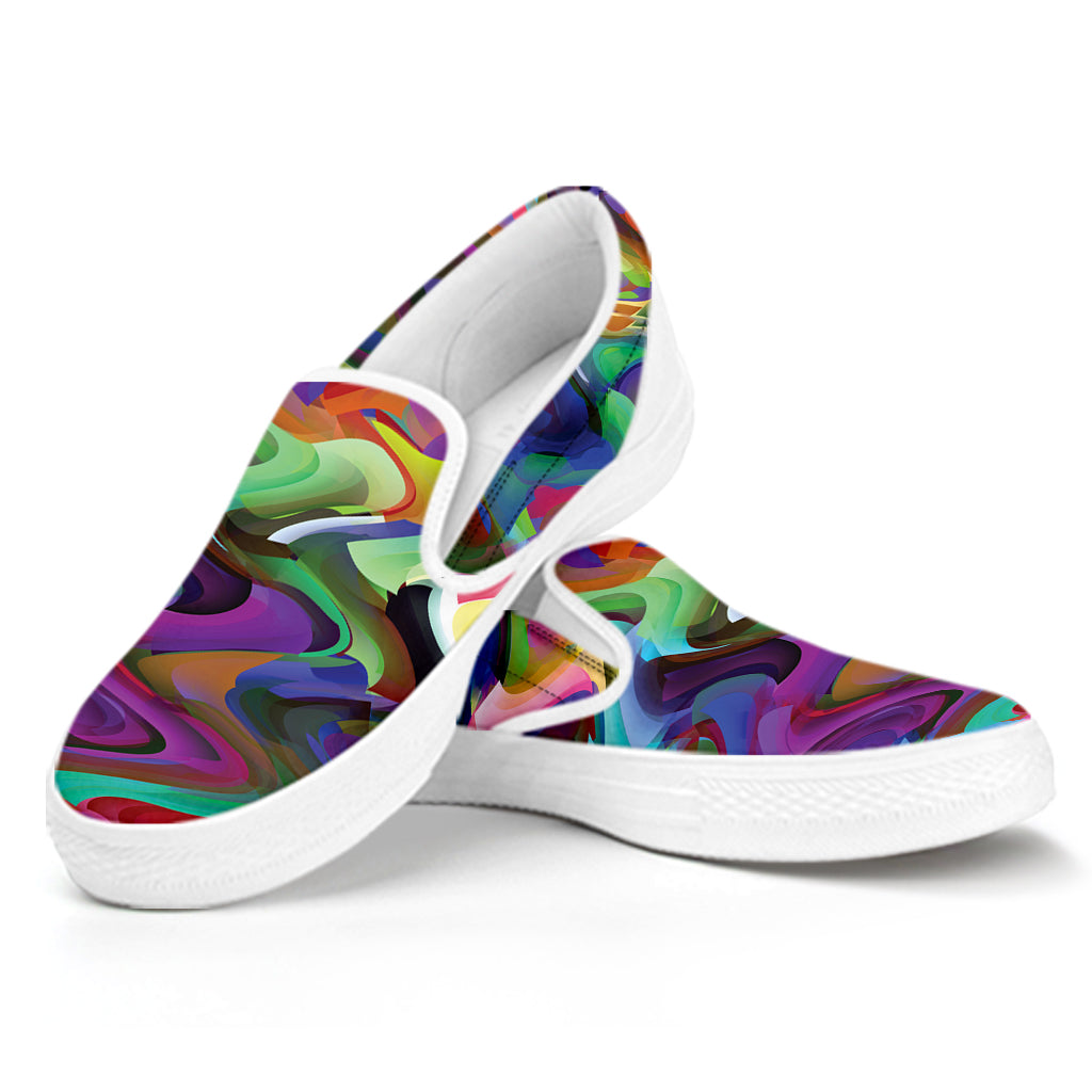 Watercolor Psychedelic Print White Slip On Shoes