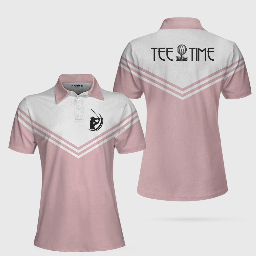 Tee Time Golf Short Sleeve Women Polo Shirt, White And Pink Golf Shirt For Ladies Coolspod