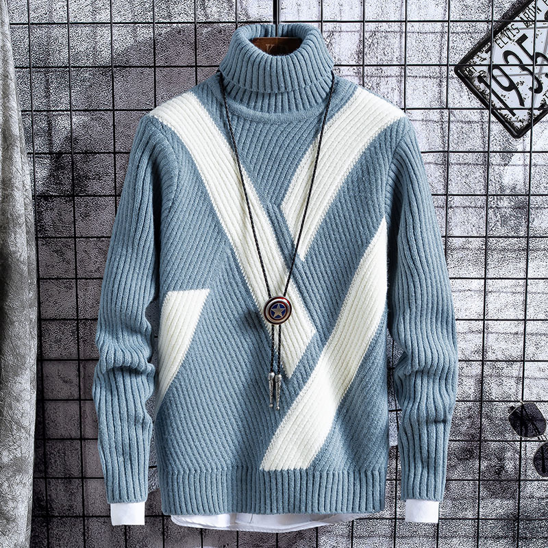 2022 Spring Thick Warm Sweater Men Turtleneck Casual Patchwork New Men Sweater Pullover Men Knitwear Brand Jersey Navidad Hombre alx