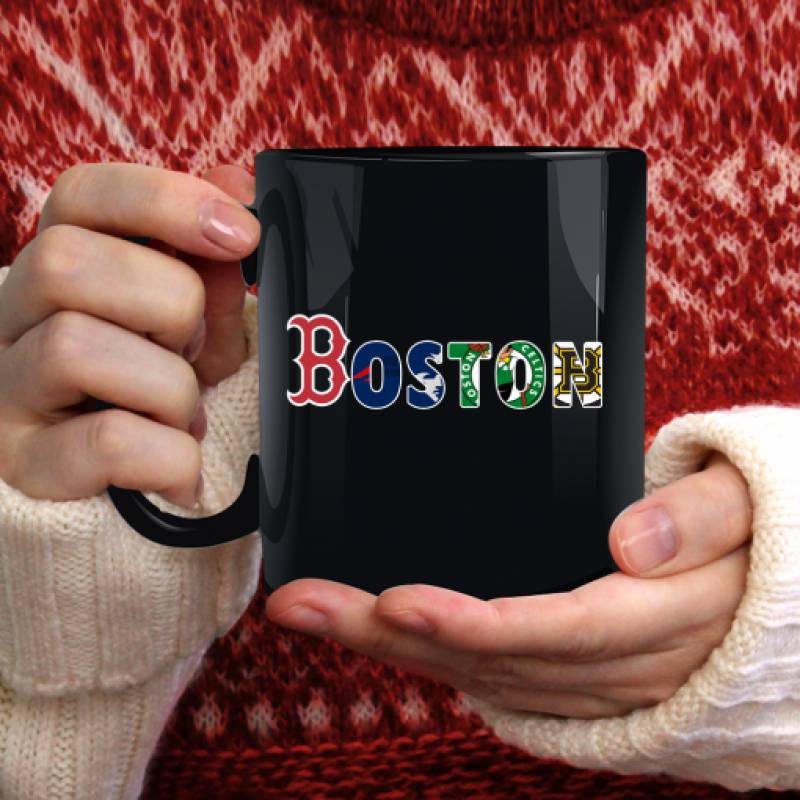 Boston Fan Red Sox Bruins Celtics New England Patriots Black Mug