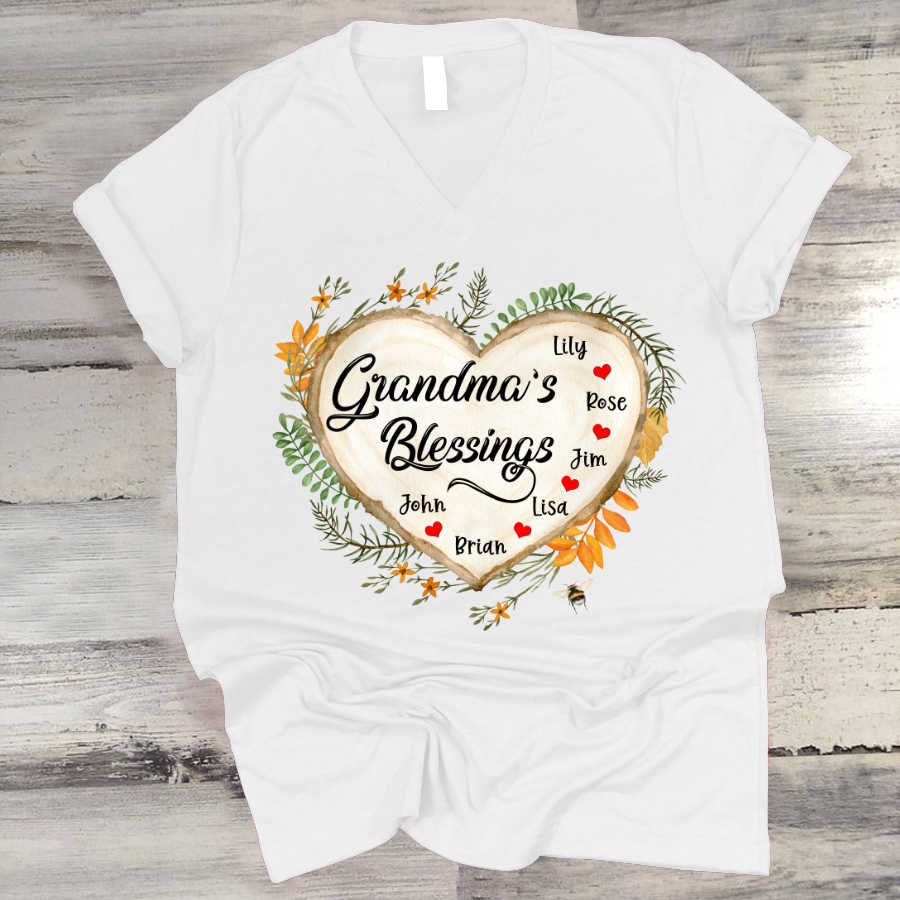 Grandma’S Blessings With Grandkids Names V-Neck