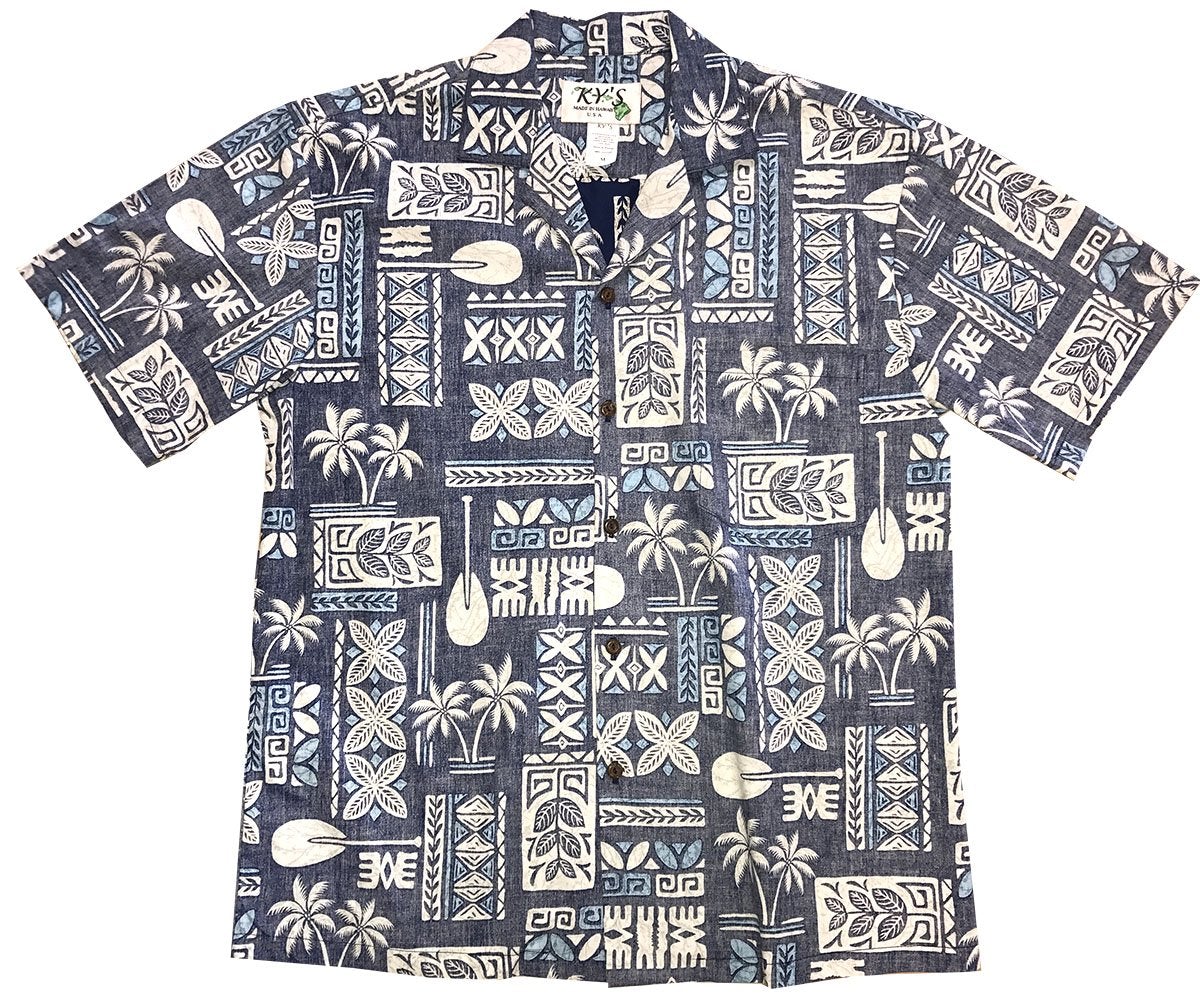 Hawaii Glyphs Blue Aloha Shirt Ha98606