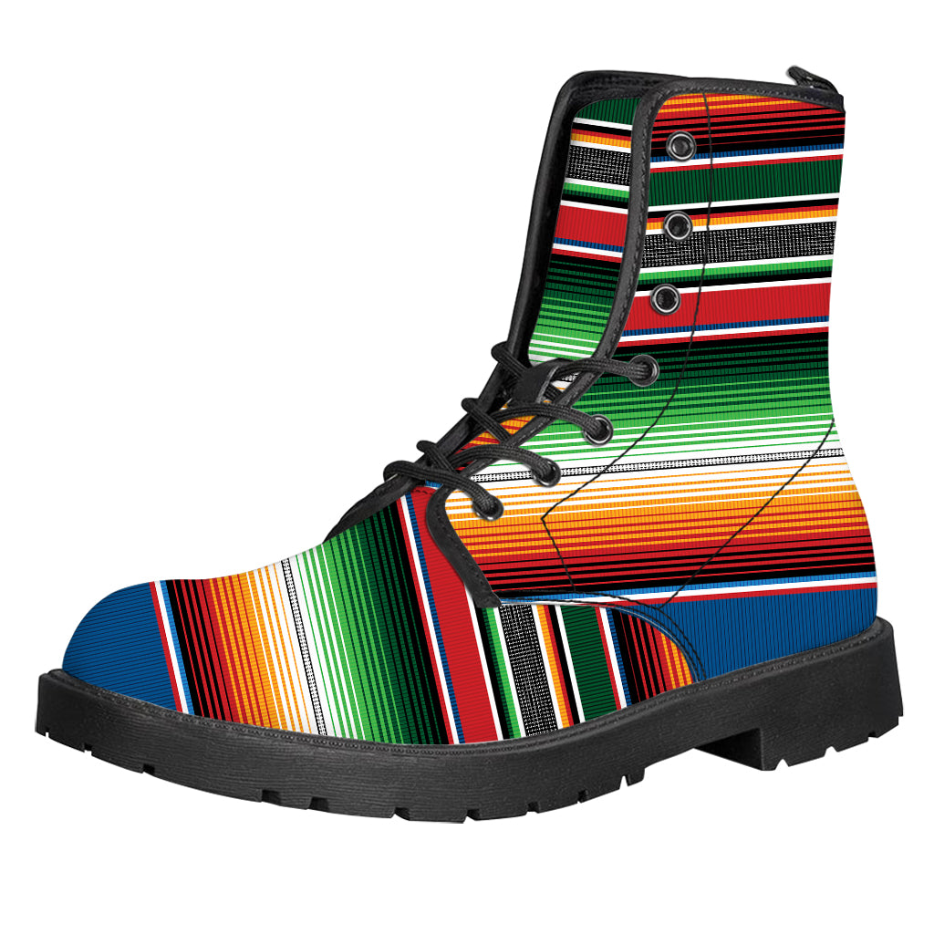 Vintage Mexican Blanket Pattern Print Leather Boots