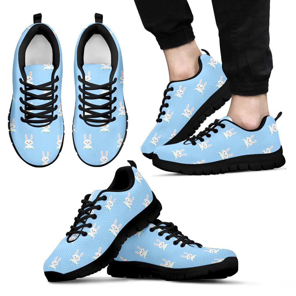 Rabbit Bunny Print Pattern Black Sneaker Shoes For Men Women