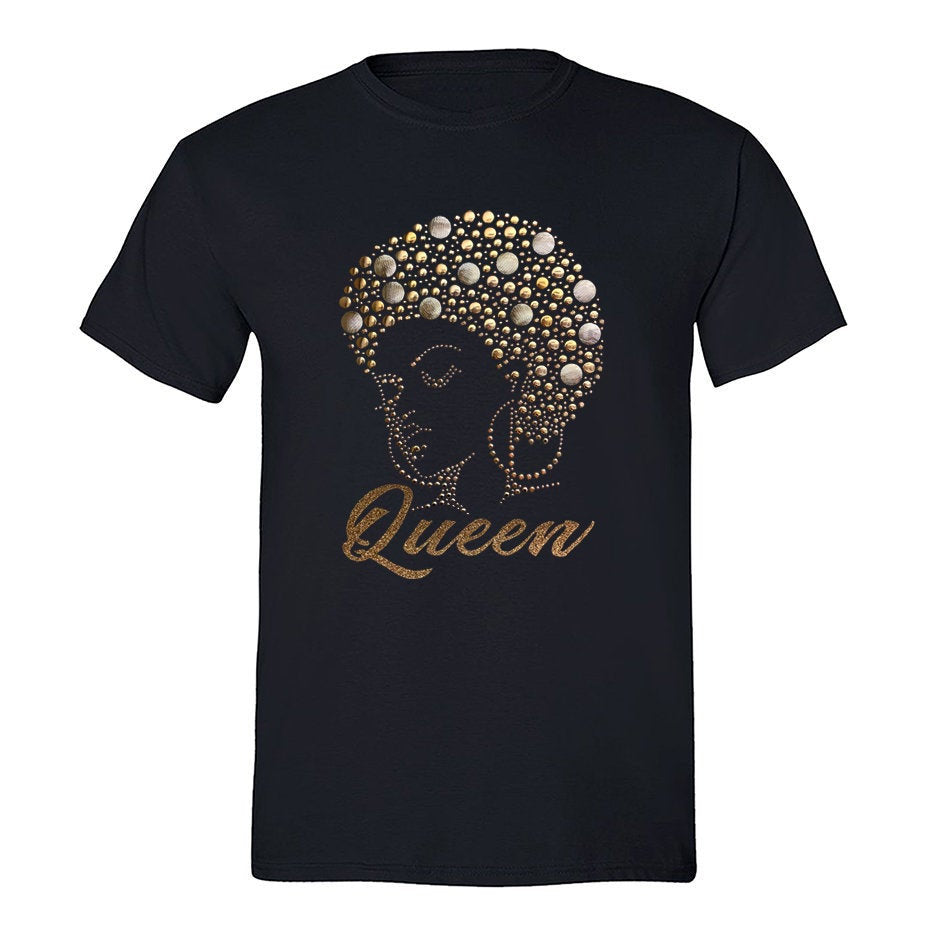 Xtrafly Apparel Men’S Tee Afro Lady Queen Gold Sequin Rhinestone Fashionista Sexy African Rasta Rastafari Cornrows Jamaican Crewneck T-Shirt