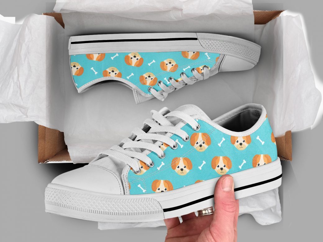 Puppy Low Top Personalized Shoes Custom Name, Text For Women, Men