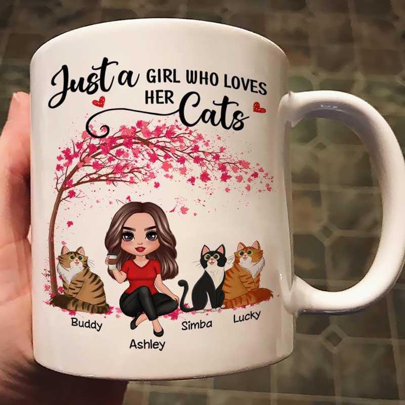 Doll Woman Sitting With Cats Under Tree Personalized Mug