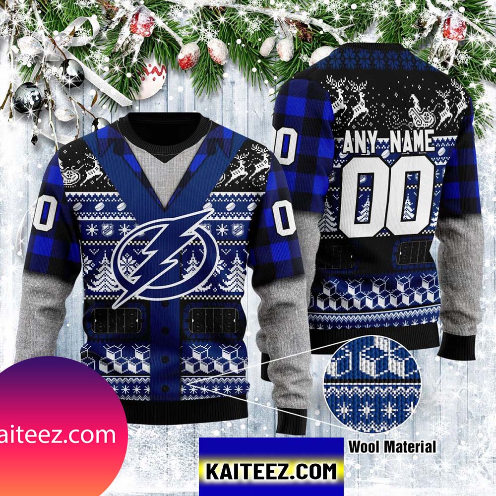 Tampa Bay Lightning Custom Name Number Gift For Fan Ugly Wool Sweater Christmas