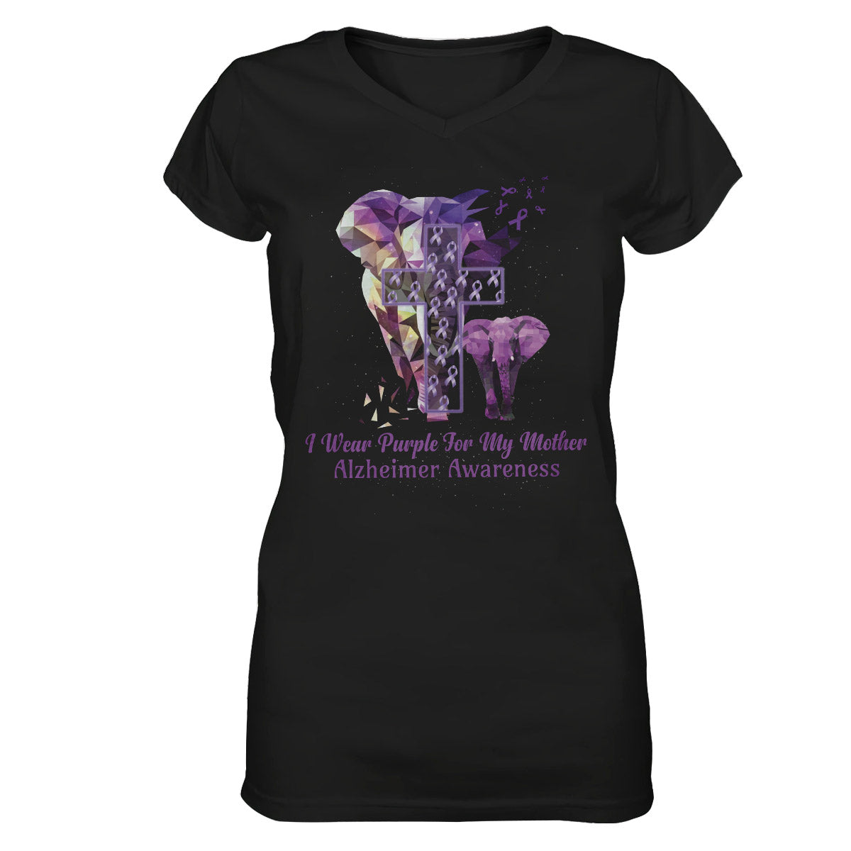 I Wear Purple For My Mother Alzheimer Awareness, Elephant Awareness Ribbon Women V-Neck T-Shirt