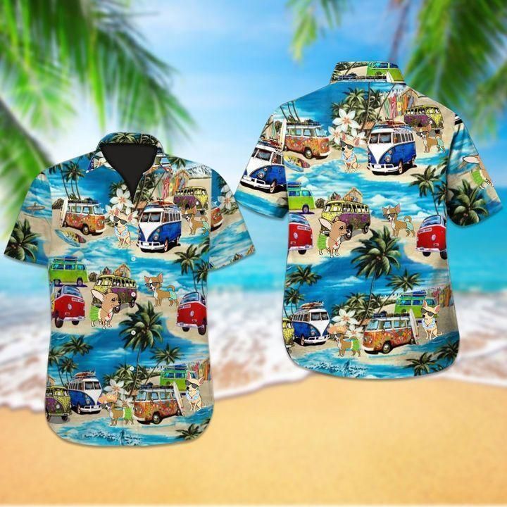 Beach Hawaii Chihuahua Dog Hawaiian Shirt White Men Women Beach Wear Short Sleeve Hawaii Shirt