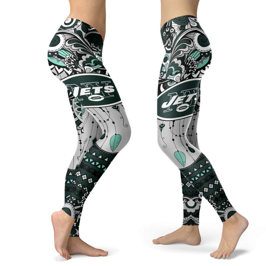 Boho New York Jets Leggings With Fantastic Art