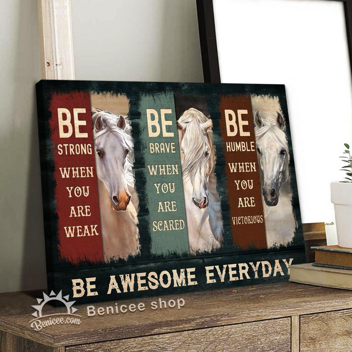 Benicee Horse Motivation Framed/Wrapped Wall Art Canvas Be Brave Be Awesome Everyday Top 10 Home Decor