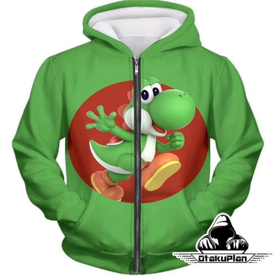 Super Cool Marios Dino Friend Yoshi Promo Amazing Green Zip Up Hoodie