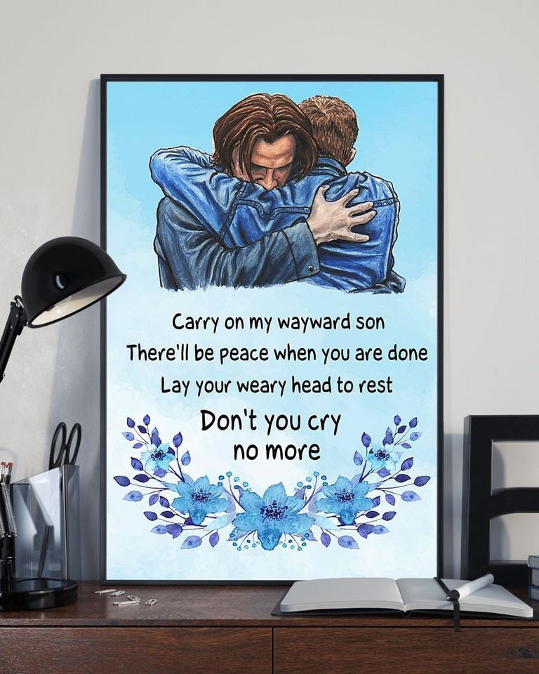 Vintage blue flower supernatural sam winchhugging carry on my wayward son Home Living Room Wall Decor Vertical Poster Canvas G95
