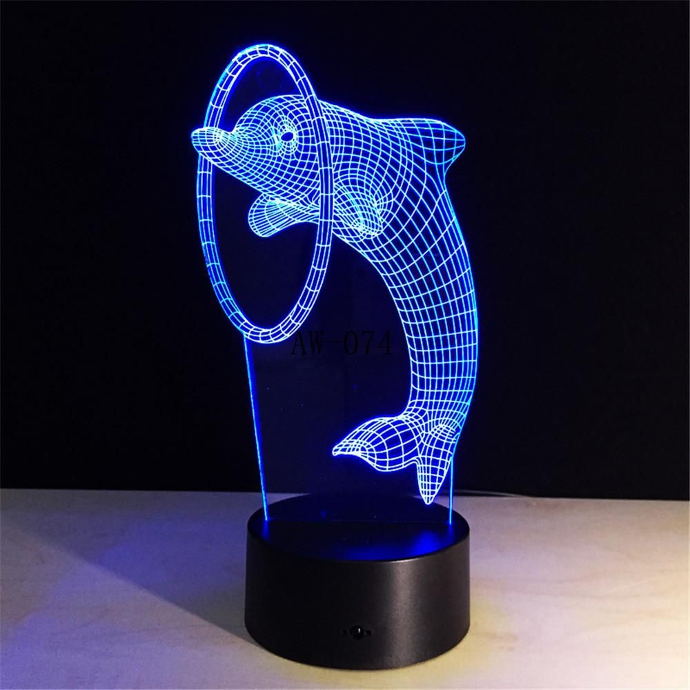 Animals Dolphin Through Circle Pattern 3D Illusion Night Light Led Light