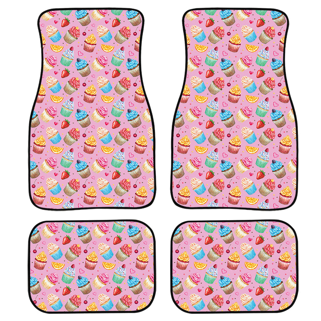 Watercolor Cupcake Pattern Print Front And Back Car Floor Mats, Front Car Mat