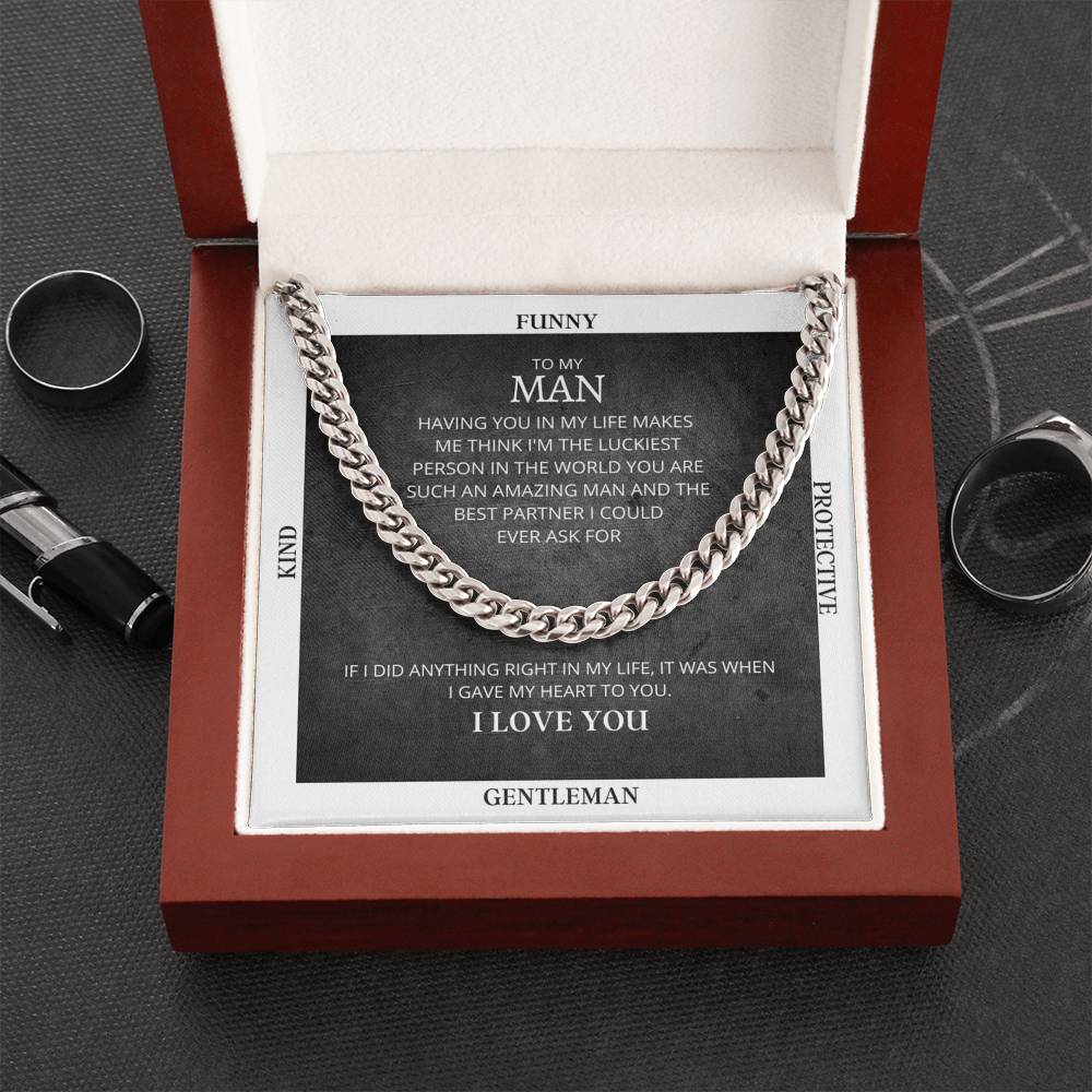 “I Gave My Heart To You” Cuban Link Chain Necklace (Gray Edition)