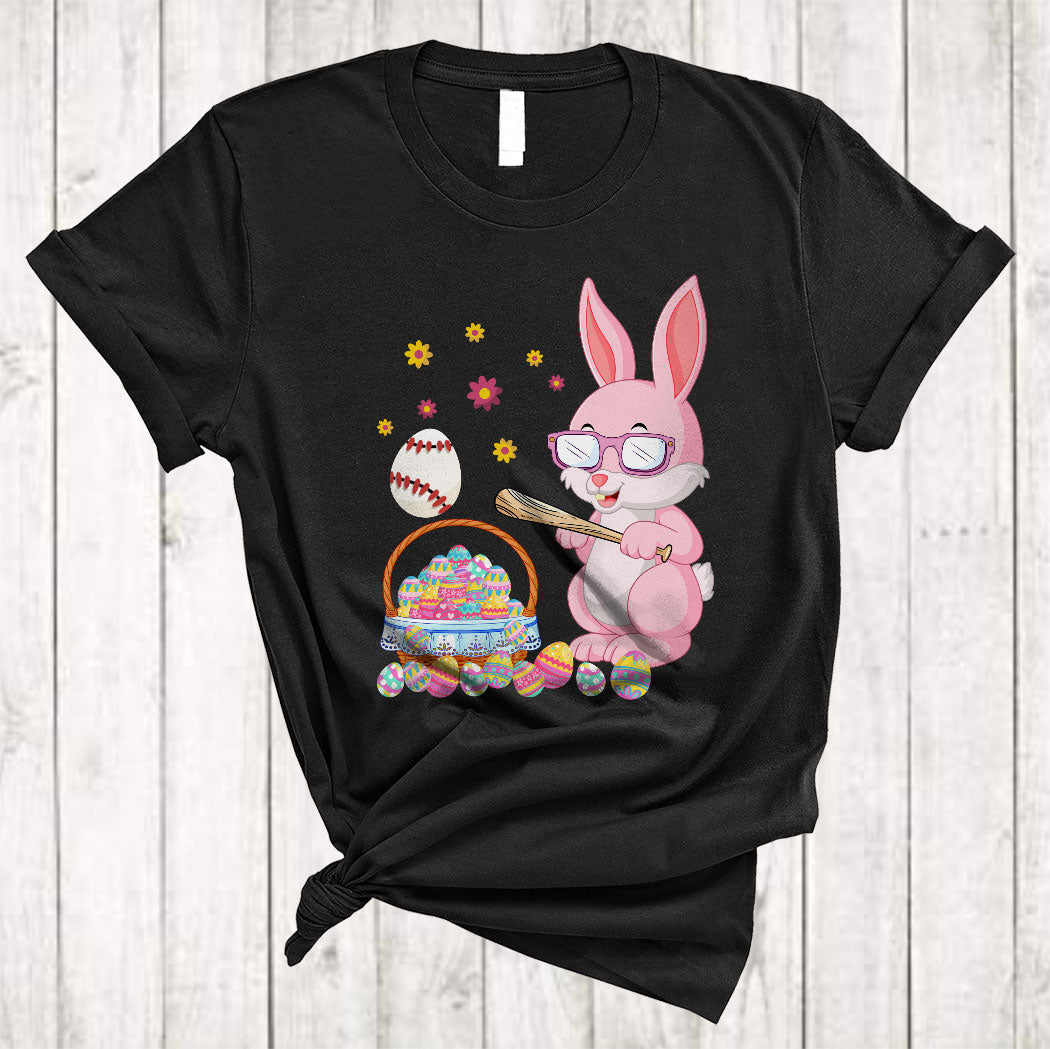 Bunny Playing Baseball With Easter Egg Basket Funny Easter Day Baseball Player Lover Gifts T-Shirt