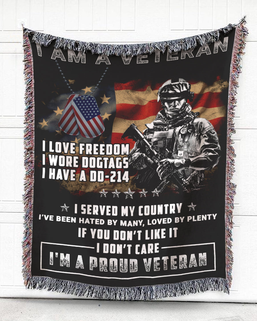 Woven Throw For Soldier Veteran’S Day Gift, Proud Veteran, Cotton Blanket