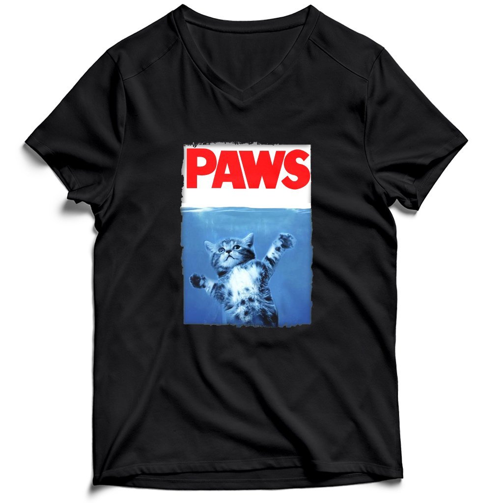 Paws Jaws Movie Kitten Kitty Cat Men’s V-Neck Tee T-Shirt