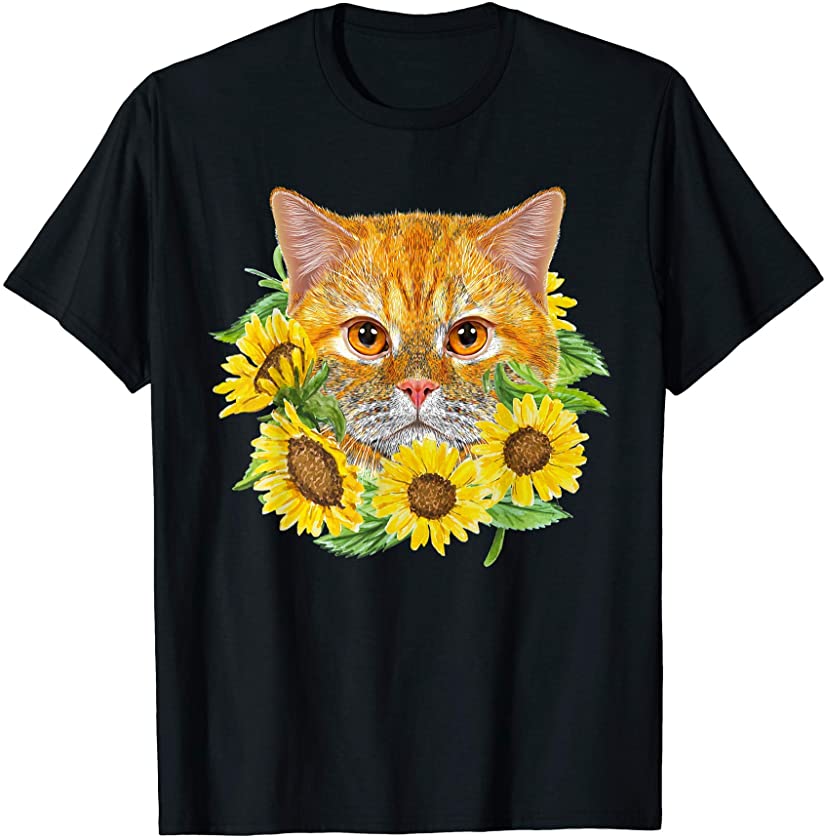 Cat With Flower – Cute Cat Kitty Kitten Pet Paw Lover Gift T-Shirt