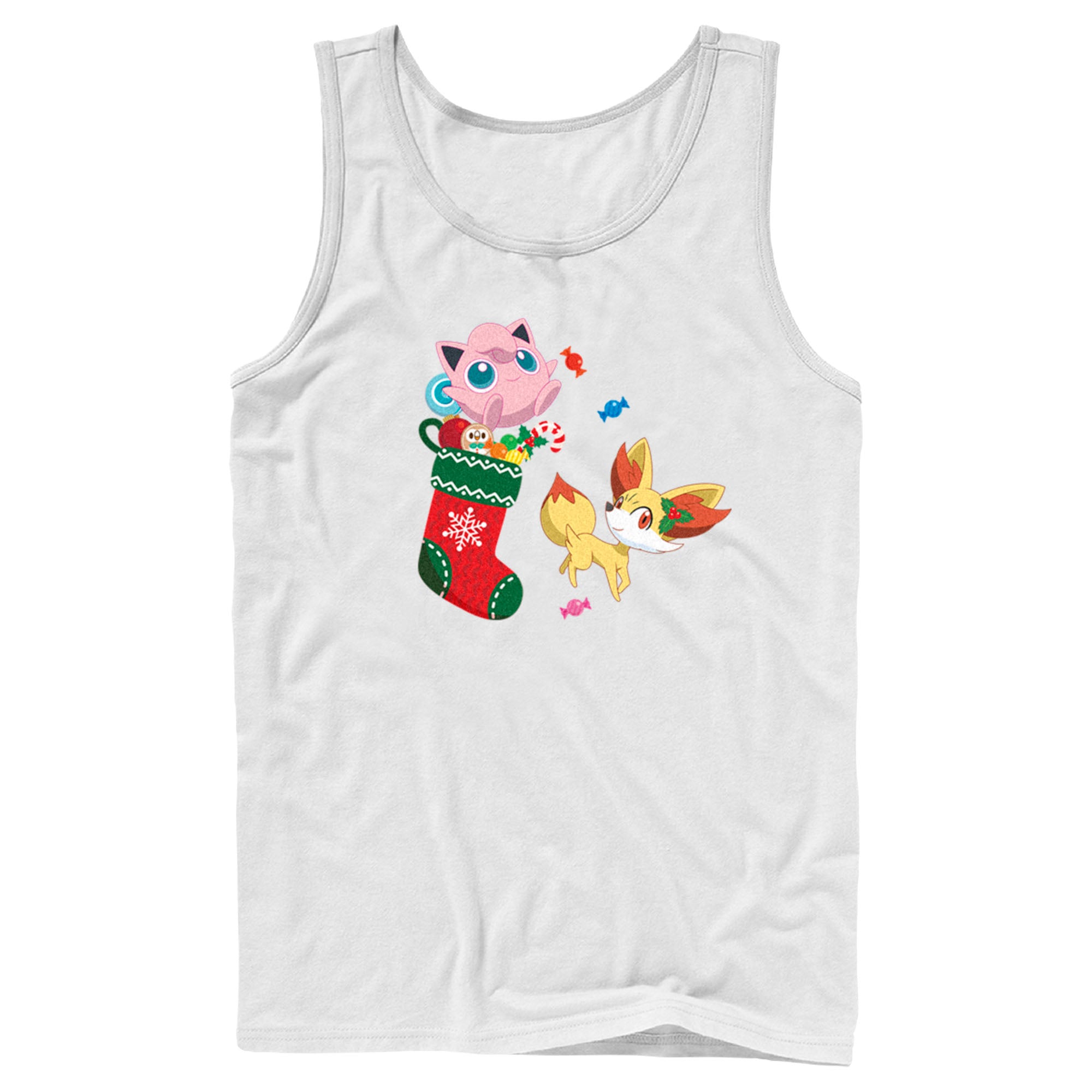 Men’S Pokemon Christmas Jigglypuff And Fennekin Stocking Tank Top